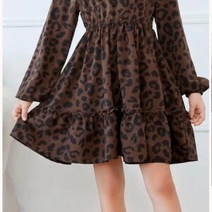 Leopard Print Long Sleeve Kids Dress